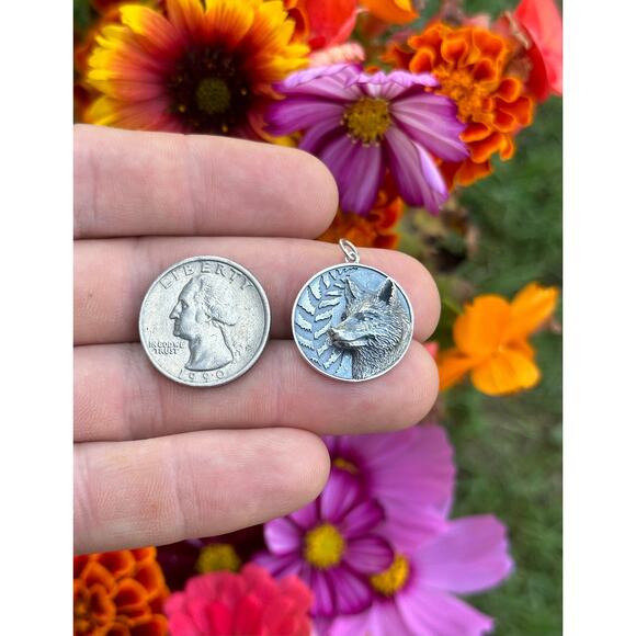 Sterling Silver Fox and Fern Charm, Sterling Silver Fox and Fern Pendant - Picture 4 of 5